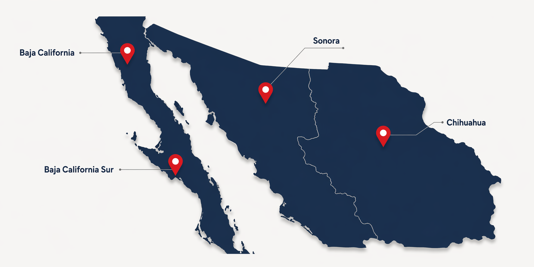 Mapa de cobertura de SLM en Baja California, Baja California Sur, Sonora y Chihuahua